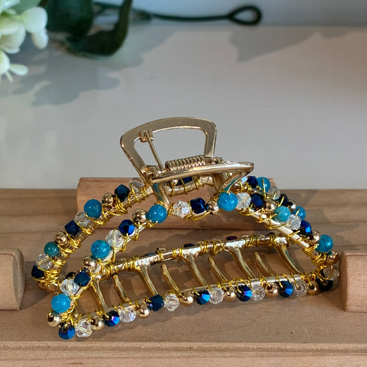 Pince croco grand modèle doré Apatite bleue