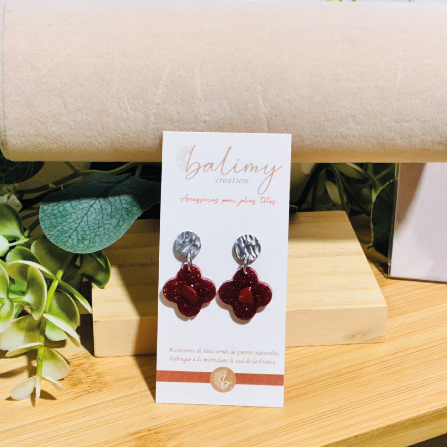 Boucle d'oreilles trèfles rouge