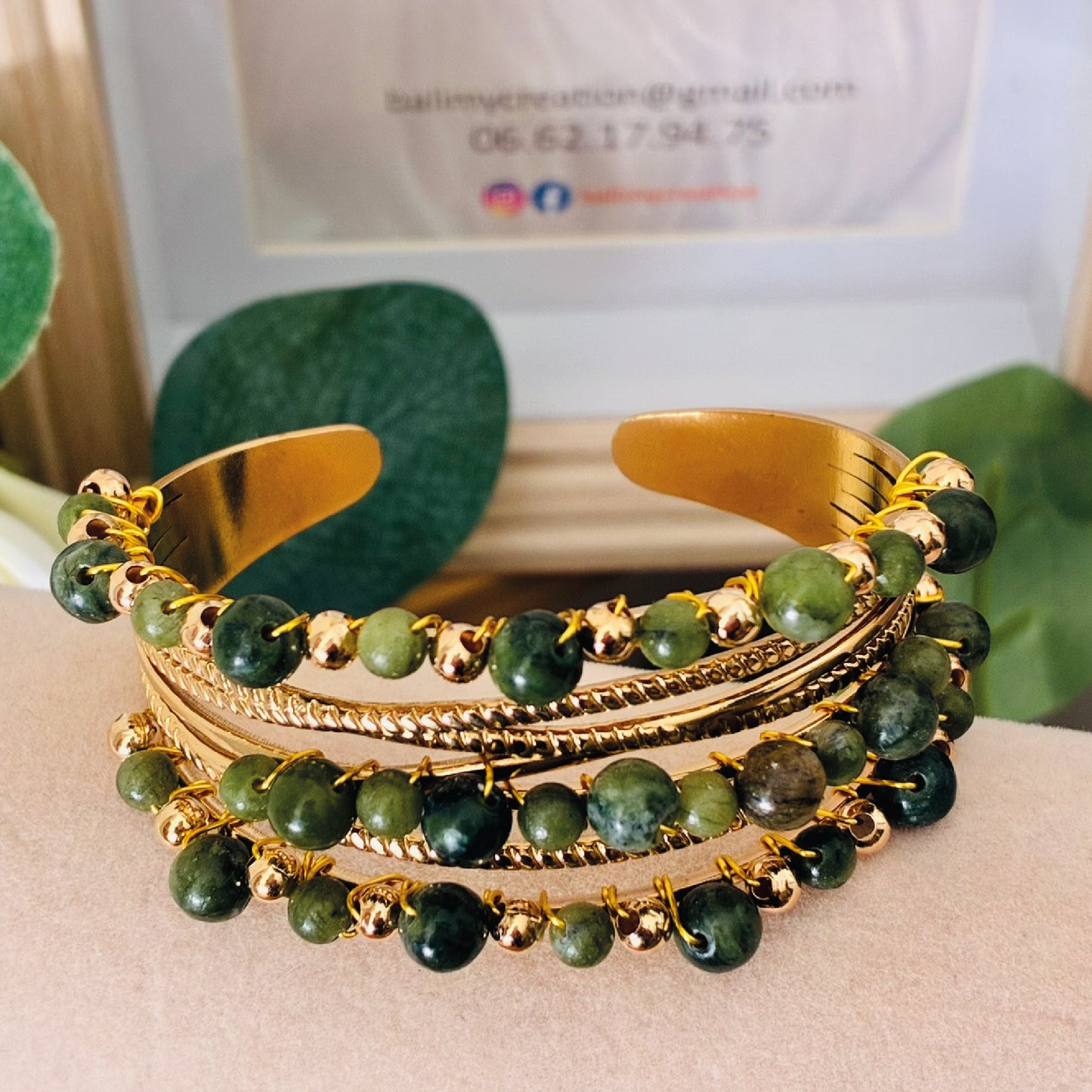 Jonc multi-rangs doré vert