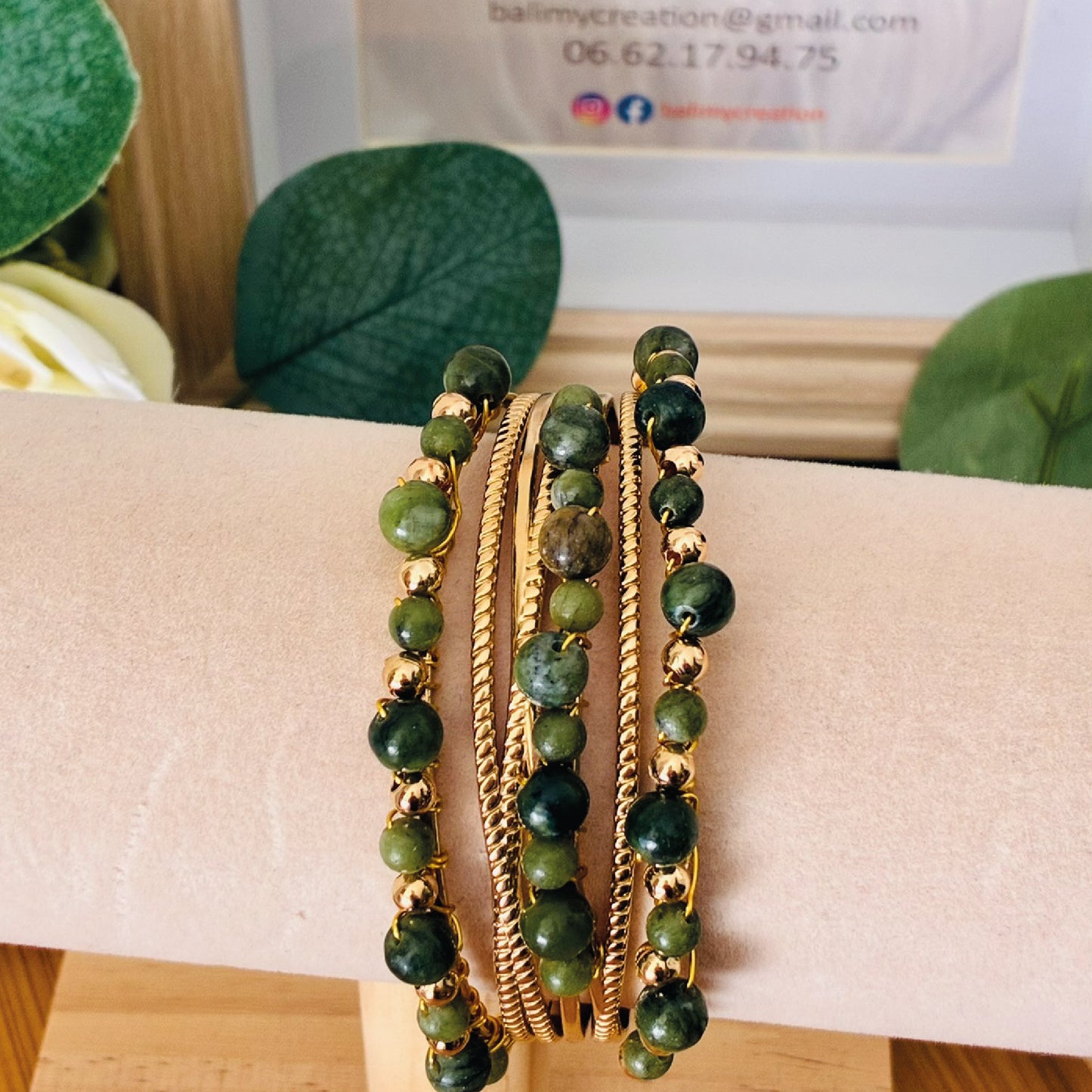 Jonc multi-rangs doré vert