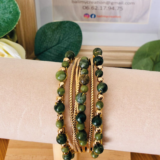 Jonc multi-rangs doré vert