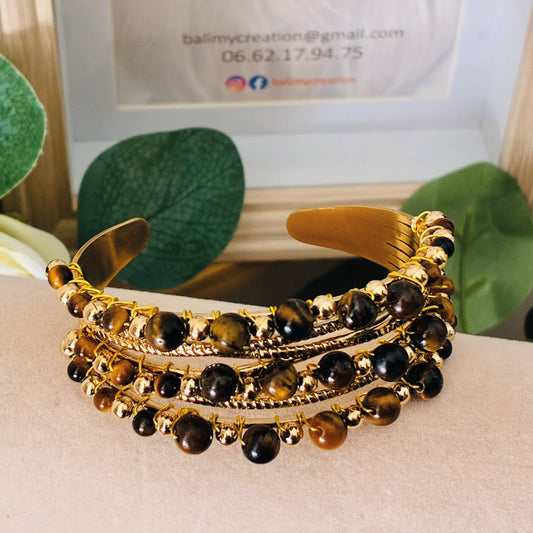 Jonc multi-rangs doré brun