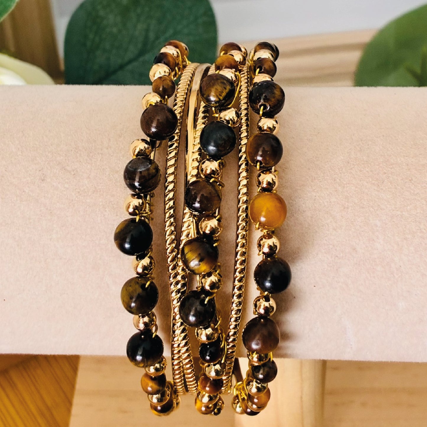 Jonc multi-rangs doré brun