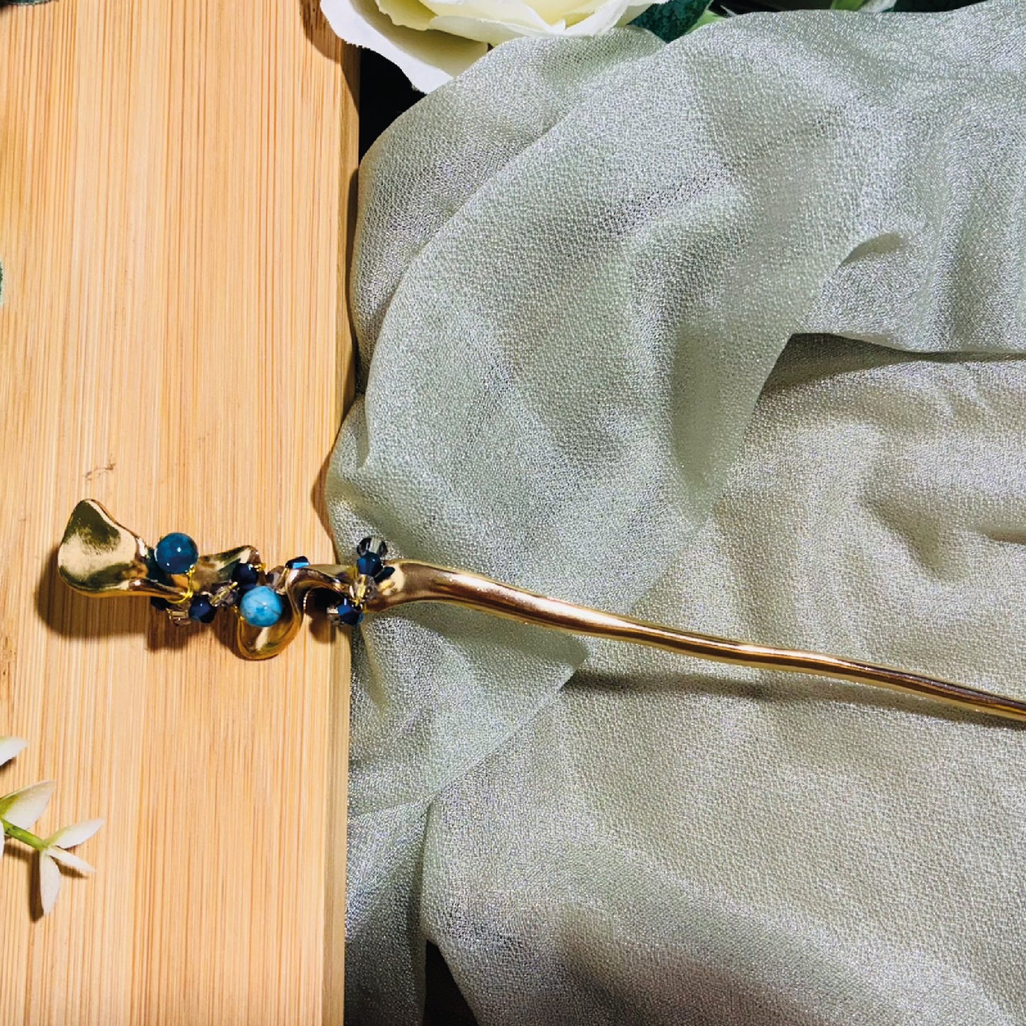 Pic à cheveux Apatite Bleue