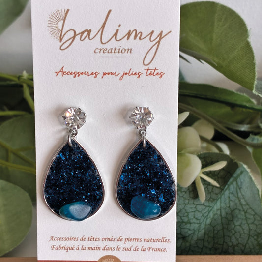 Boucles gouttes bleues et strass