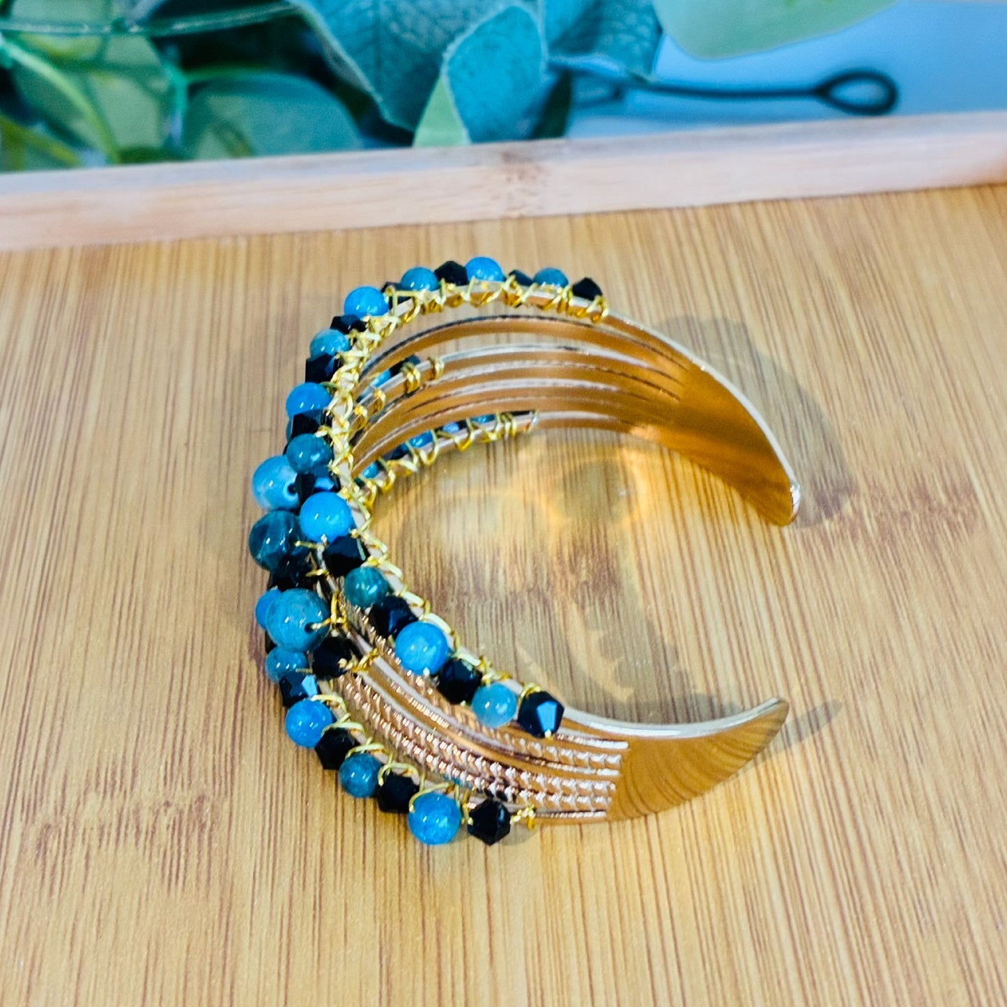Jonc multi-rangs doré bleu