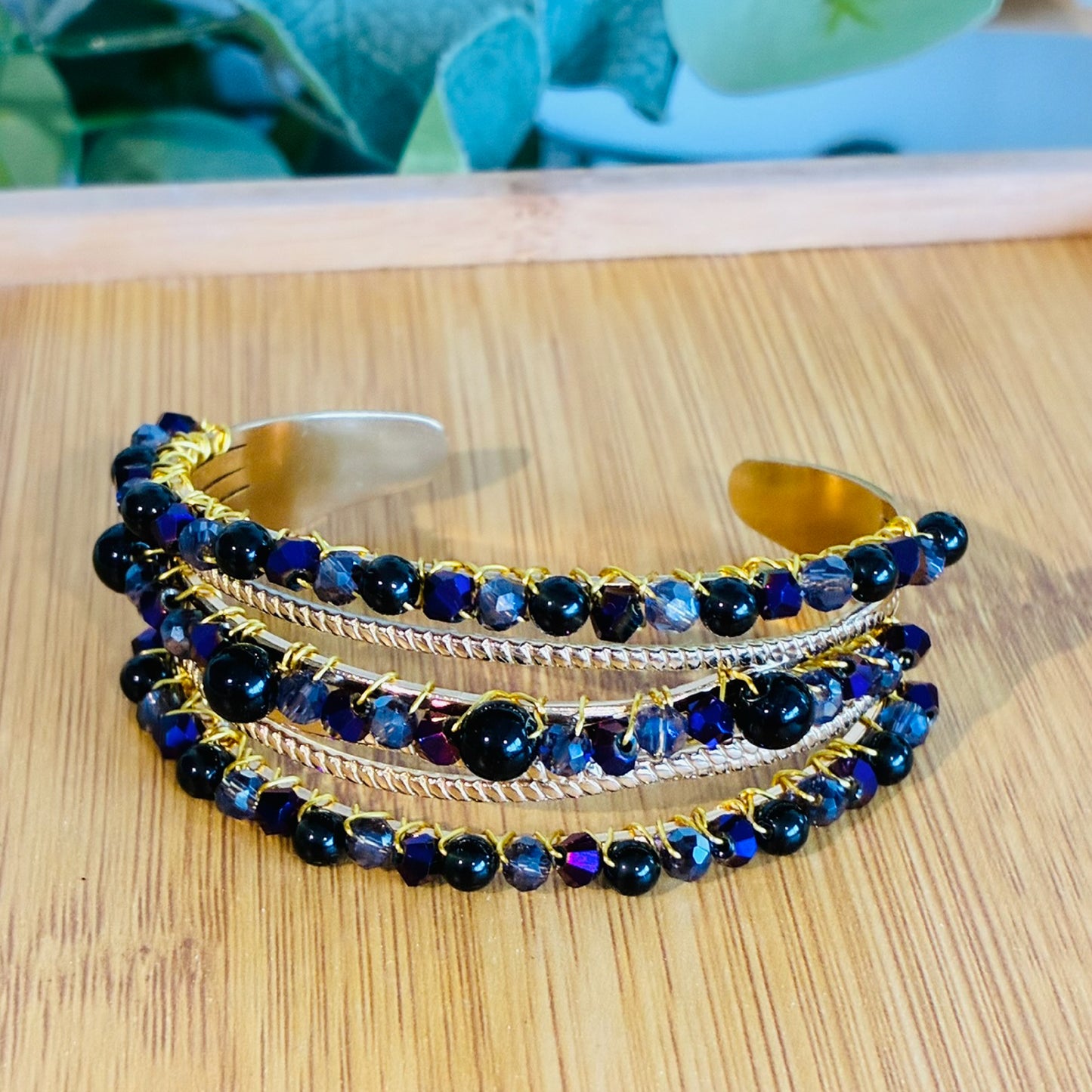Jonc multi-rangs doré noir et violet