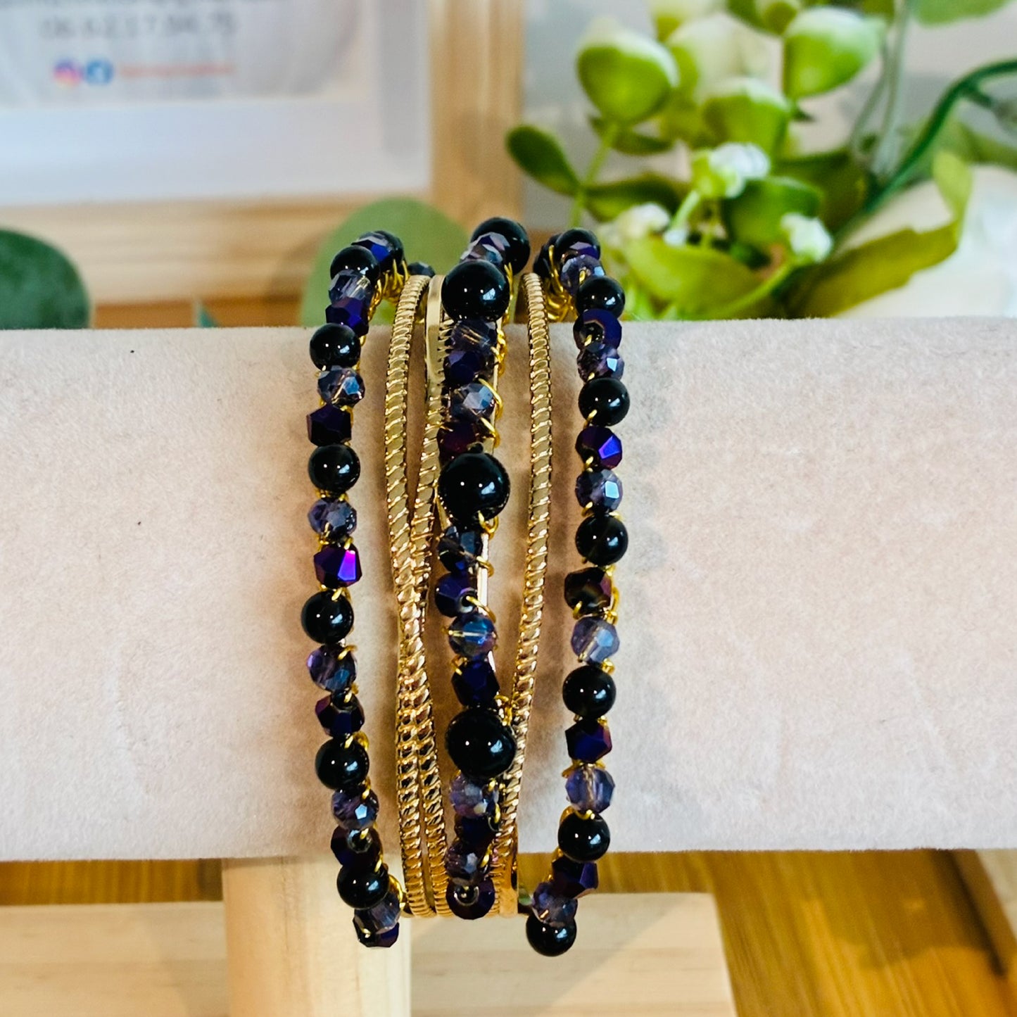 Jonc multi-rangs doré noir et violet