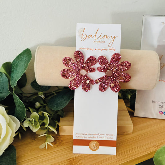 Boucles d'oreilles Marguerites roses