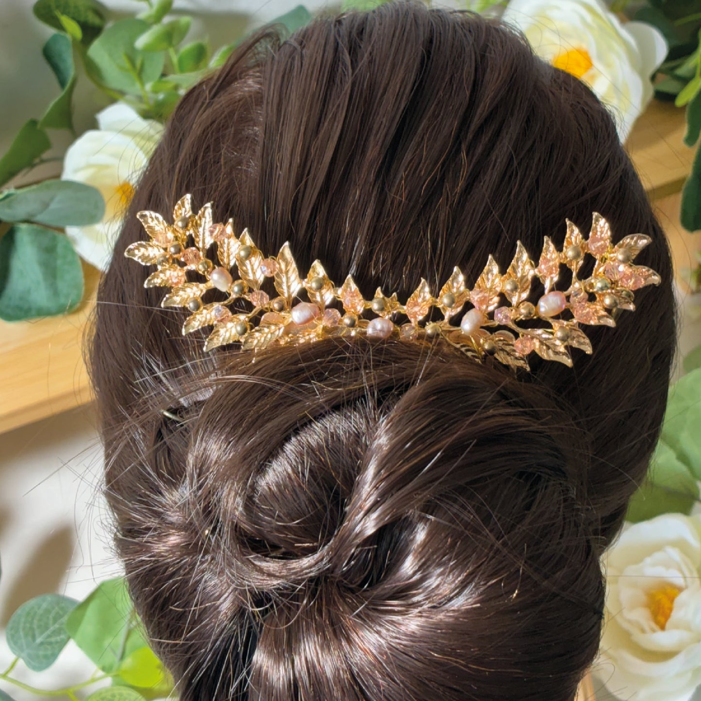 Peigne laurier arqué perles