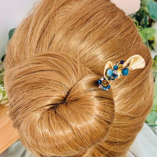 Pic à cheveux Apatite Bleue