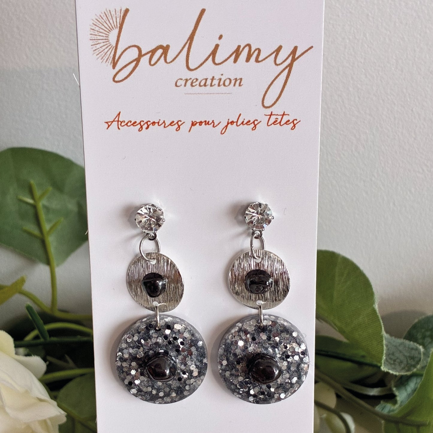 Boucles 3 pièces argent paillettes