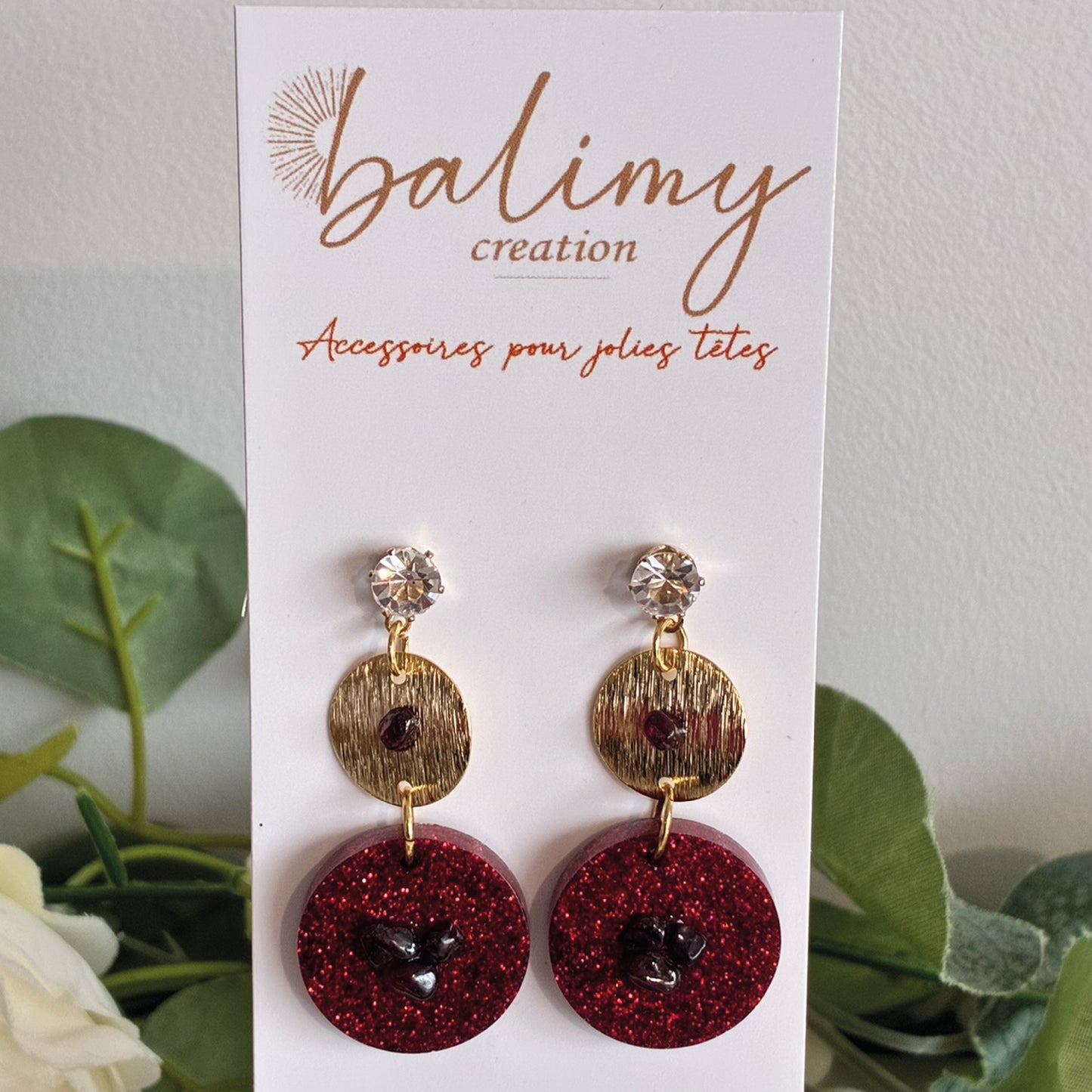 Boucles 3 pièces or rouge paillettes