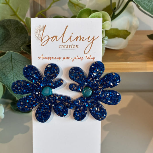 Boucles d'oreilles Marguerites bleue