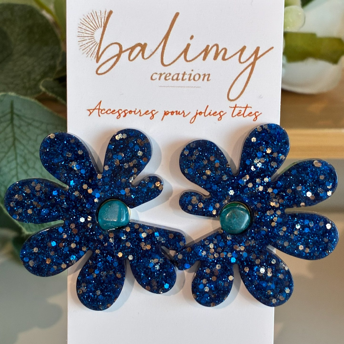 Boucles d'oreilles Marguerites bleue
