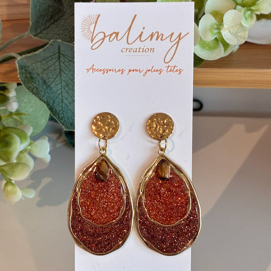 Boucles d'oreilles double dorées cuivre