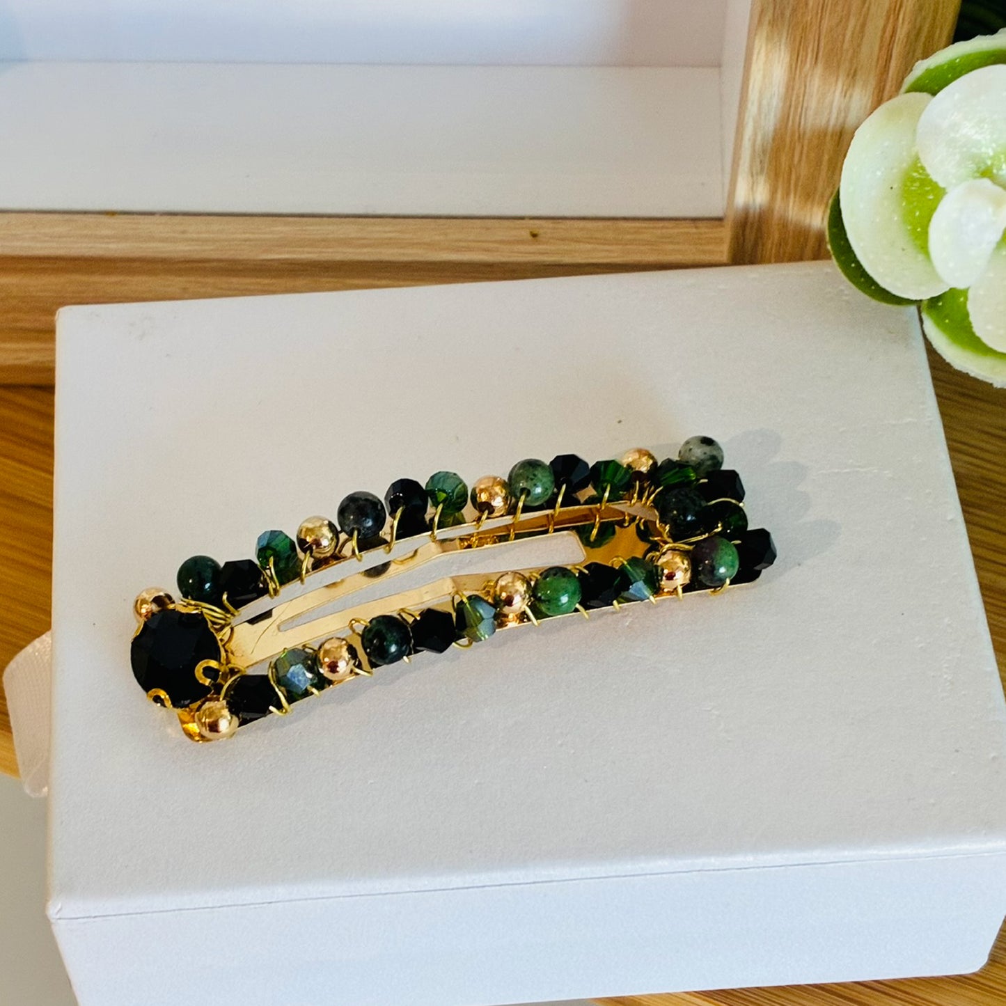 Barrette Clic clac verte et dorée