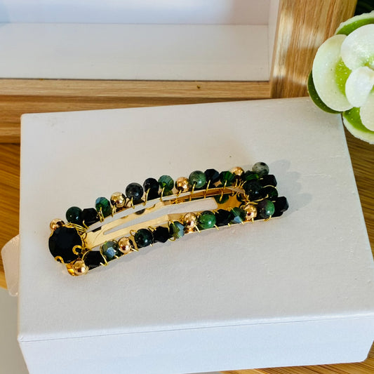 Barrette Clic clac verte et dorée