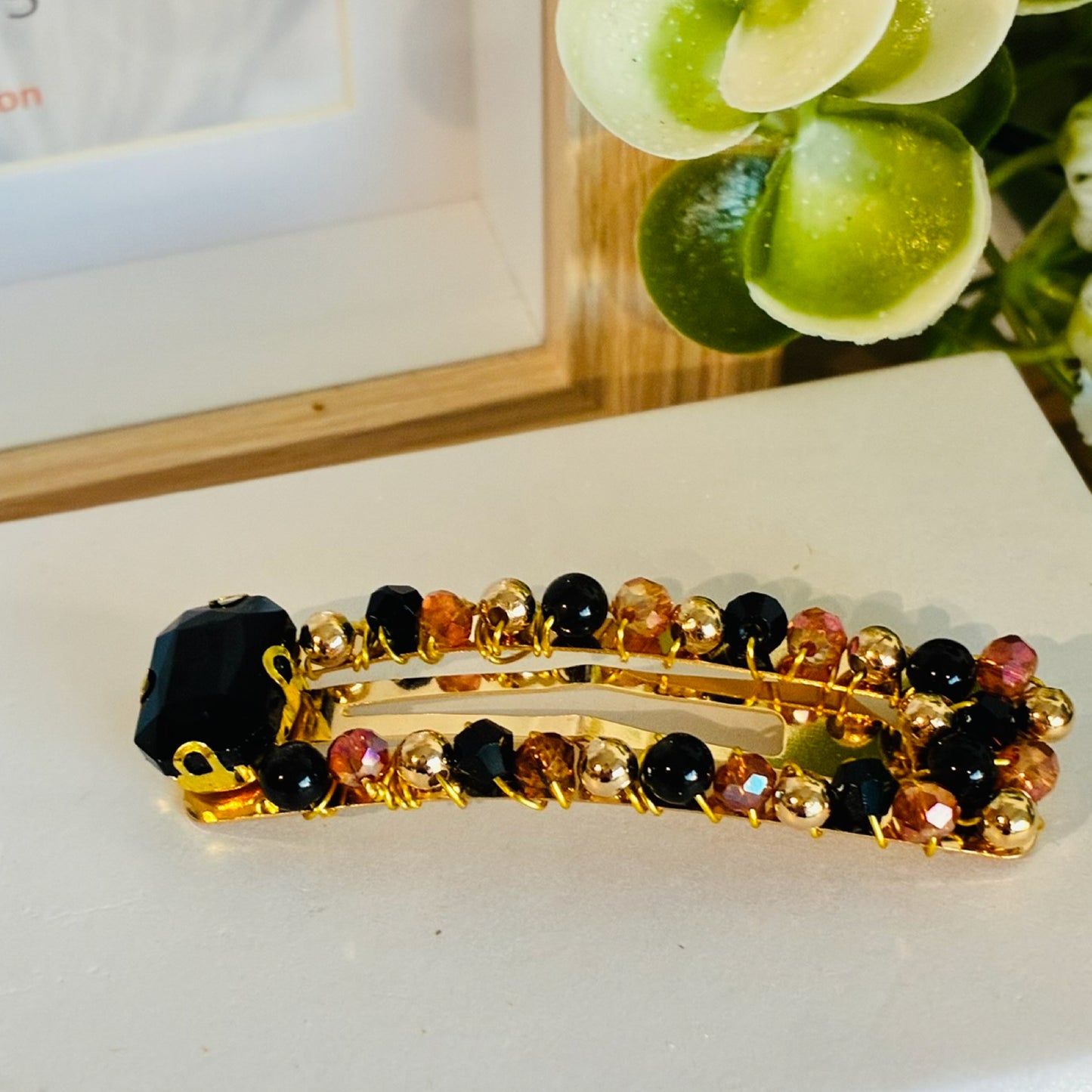 Barrette Clic clac noire et rose
