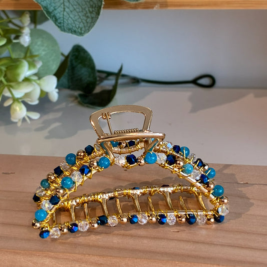 Pince croco grand modèle doré Apatite bleue